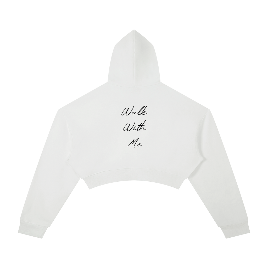 Cane Logo "Walk With Me" White Cropped Hoodie