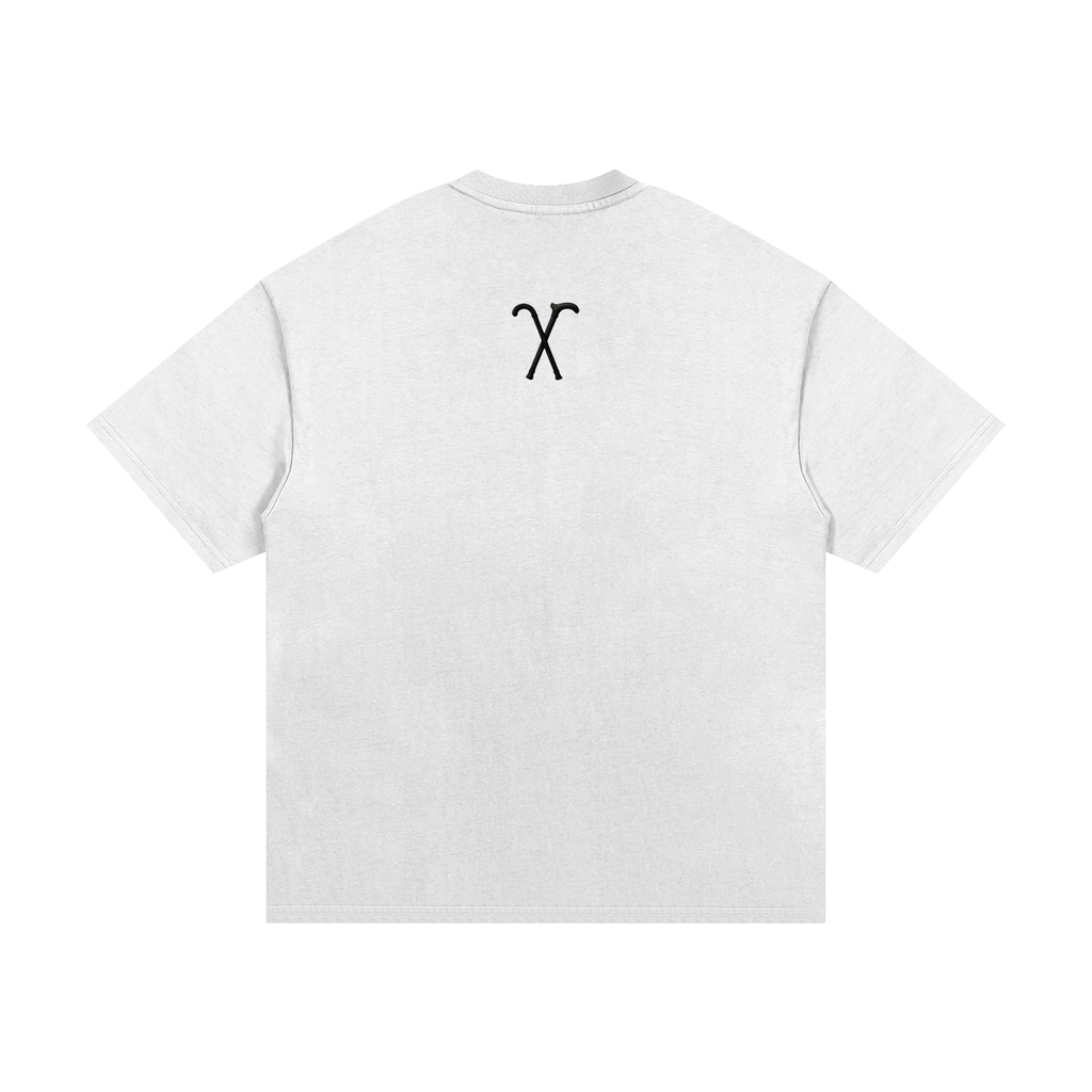 "Simple." White Heavyweight Cotton T-Shirt w/ Canes on Back